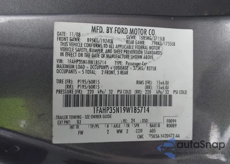 2009 Ford Focus Se from USA, damaged, VIN 1FAHP35N19W185714